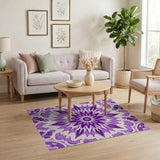 Purple Mandala Floral Area Rug with Hearts Butterflies