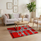 Red Geometric City Roads Area Rug