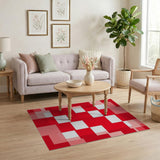Red Geometric Block Patchwork Area Rug