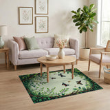 Vibrant Butterflies in Lush Green Leaf Frame Area Rug