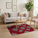 Red Teal Snowflake Geometric Area Rug