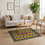 Vibrant Multi-Color Persian Area Rug on Yellow Field
