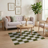 Olive Green and Cream Checkered Area Rug
