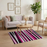 Bold Pink Black Diagonal Stripe Area Rug