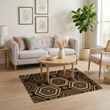 Tribal Hexagon Geometric Area Rug in Brown Tan