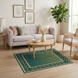 Ornate Gold Border Green Area Rug