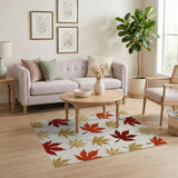 Red Gold Maple Leaf Pattern Area Rug