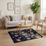 Cosmic Pink Moons Saturn Stars Area Rug