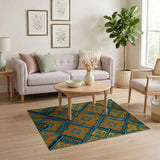 Blue and Teal Teal Gold Persian Medallion Area Rug