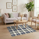 Grey Navy Plaid Washable Area Rug