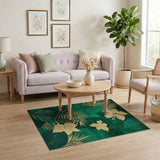 Green Emerald Green Gold Leaf Foliage Area Rug