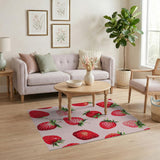Whimsical Strawberry Cross-Stitch Pink Area Rug