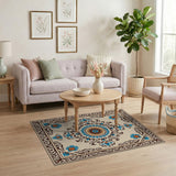Ornate Blue Teal Medallion Persian Area Rug