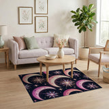 Dreamy Pink Crescent Moon Sparkle Stars Rug