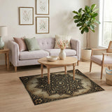 Ornate Gold Mandala Distressed Area Rug