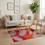 Multi-color and Patterns Vibrant Monstera Leaf Area Rug in Pink Red