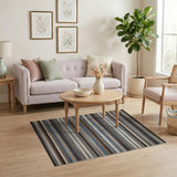 Modern Horizontal Striped Area Rug in Grey Blue Brown
