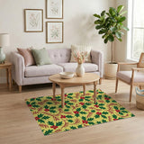 Festive Yellow Holly Berry Pattern Area Rug