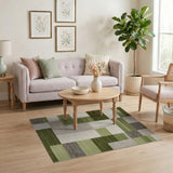 Geometric Modern Green Geometric Block Modern Area Rug