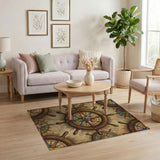 Rainbow Compass Ship Wheel Vintage Rug