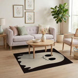 Smiling Cartoon Ghost Black White Area Rug