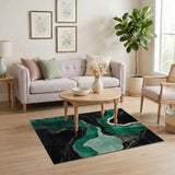 Emerald Green Gold Abstract Flow Area Rug