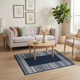 Navy Blue Striped Border Area Rug