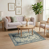 Elegant Blue Chinoiserie Floral Area Rug