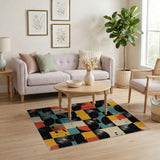 ODIKA Retro Vinyl Record Geometric Washable Area Rug, Non-Slip Low Pile