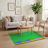 Vibrant Green Area Rug with Colorful Geometric Borders
