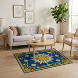 Navy Blue Gold Sunflower Persian Rug