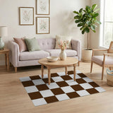 Brown White Checkerboard Geometric Area Rug