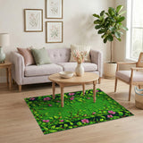 Lush Green Foliage Pink Blossom Area Rug