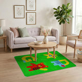 Vibrant Green Kids Cartoon Alphabet Rug with Animals