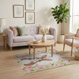 Cute Pink Bunny Floral Area Rug