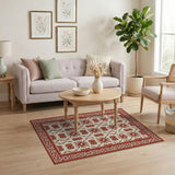 Red Floral Persian Area Rug with Ornate Border