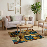 Electric Guitars Music Notes Geometric Rug
