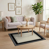 Beige and Neutral Geometric Modern Beige Geometric Frame Area Rug