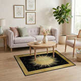 Golden Sunburst on Starry Black Area Rug