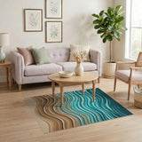 Teal Ocean Waves Coastal Beach Rug