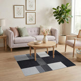 Black and White Geometric Modern Black White Geometric Grid Area Rug
