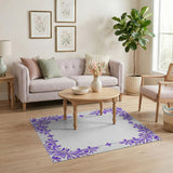 Elegant Purple Floral Border Area Rug