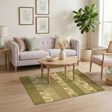 Green Boho Leaf Stripe Area Rug