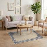 Beige Lattice Rug with Ornate Navy Border