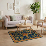 Multi-color and Patterns Navy Blue Gold Ornate Medallion Area Rug