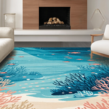Ultra Soft Area Rug, Non Slip, Stain Resistant, Washable Area Rugs for Living Room, Bedroom, Pastel Coral Wave Inspiration(Blue)