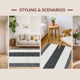 Ultra Soft Area Rug, Non Slip, Stain Resistant, Washable Area Rugs for Living Room, Bedroom, Handcrafted Bistro Stripe Woven Mat with Modern Minimalist Design(Black)