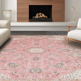Ultra Soft Area Rug, Non Slip, Stain Resistant, Washable Area Rugs for Living Room, Bedroom, Vintage Floral Boho Elegance(Pink)