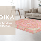 Ultra Soft Area Rug, Non Slip, Stain Resistant, Washable Area Rugs for Living Room, Bedroom, Modern Elegant Symmetrical Composition(Pink)
