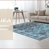 Ultra Soft Area Rug, Non Slip, Stain Resistant, Washable Area Rugs for Living Room, Bedroom, Elegant Vintage Scroll Motif(Blue)